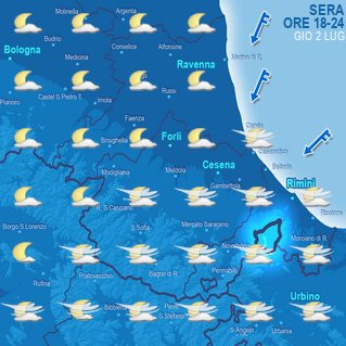 Mappa di previsione sera (ore 18-24)