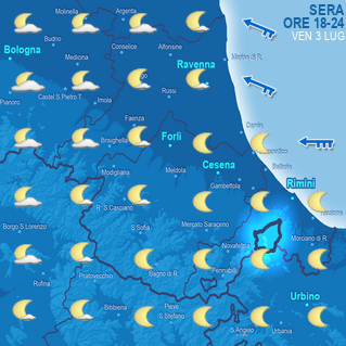 Mappa di previsione sera (ore 18-24)